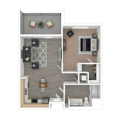 Floor plan for 1 bed, 1 bath, 754 sqft